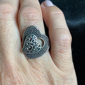 Brighton Soulmates, heart in heart cutout sterling silver ring. Size 6 1/2